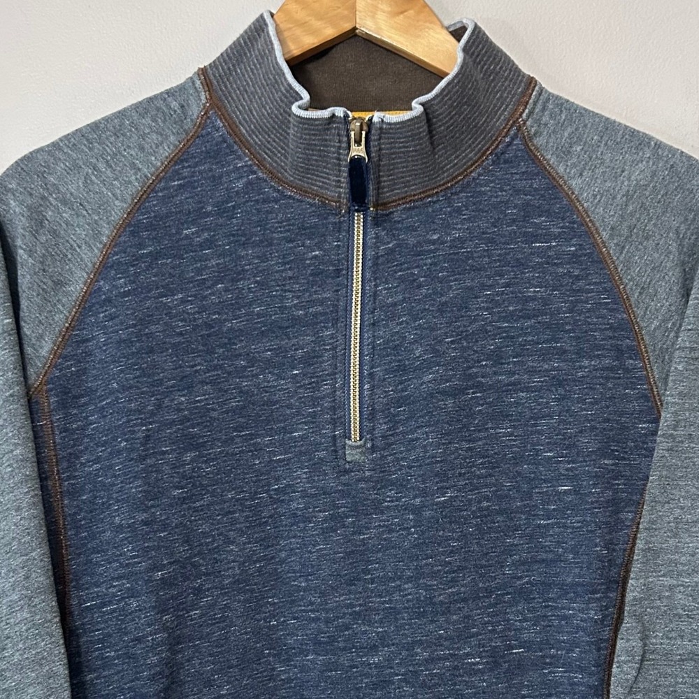 Robert Graham Sweater Mens L Blue Gray 1/4 Zip Heathered Raglan Cotton Pullover